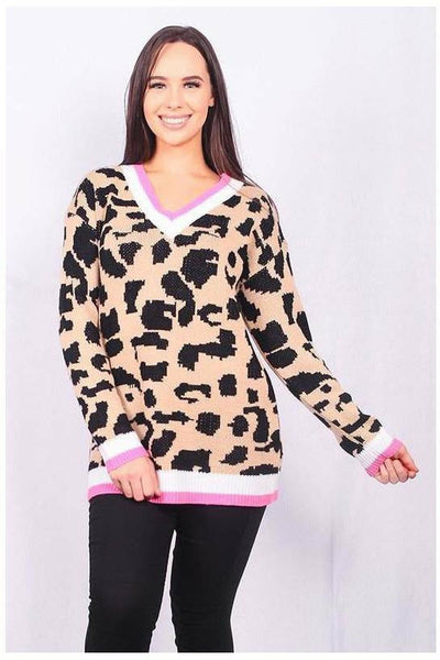 Leopard Print Sweater w/Pink & White Trim
