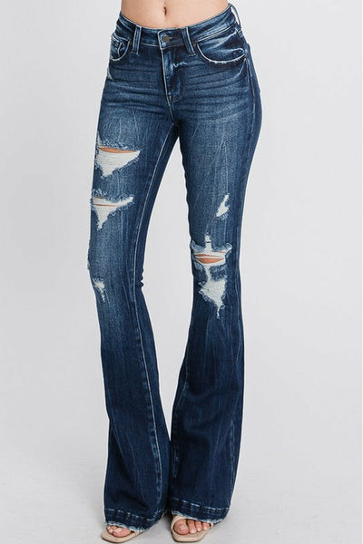 Petra 153 Distressed Mid-Rise Stretch Flare Jeans - Petite