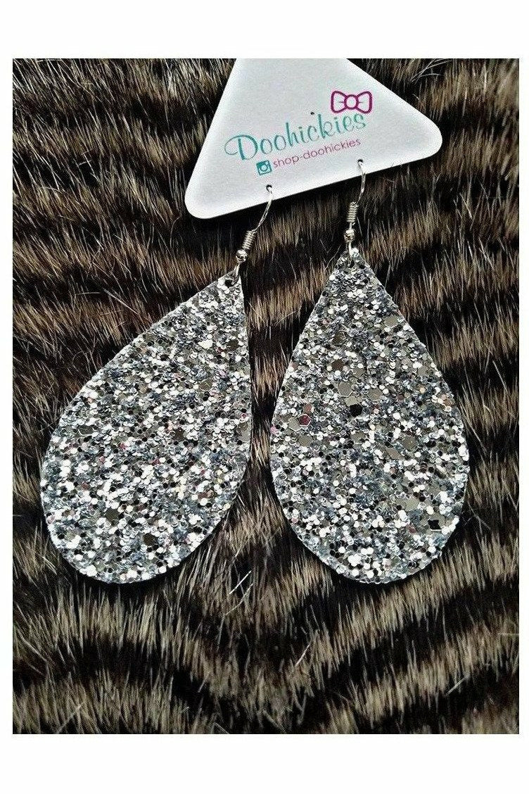 Silver Chunky Glitter Teardrop Earrings
