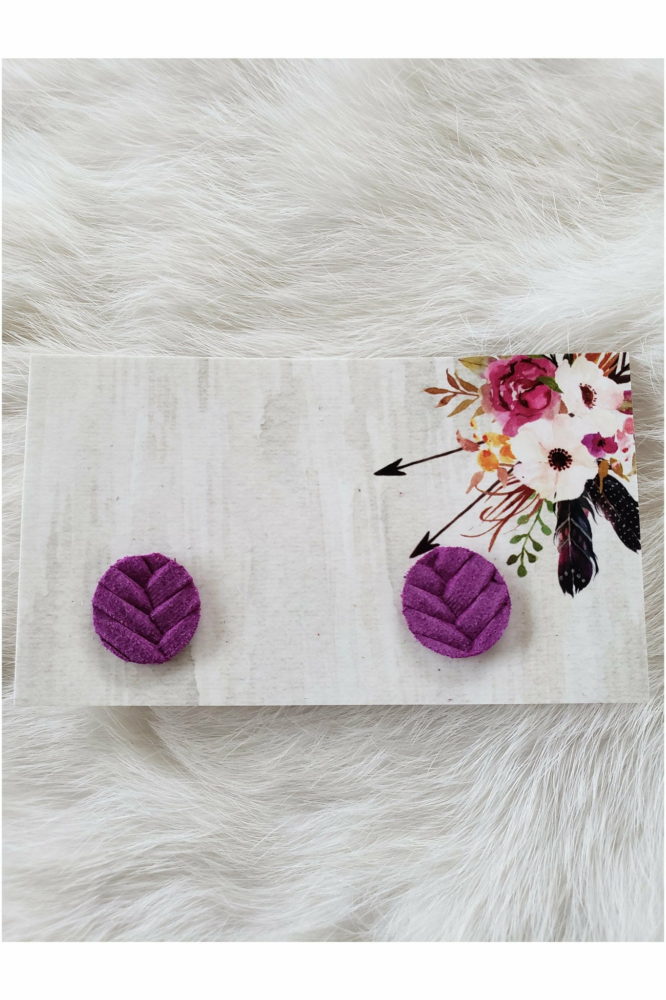 Purple Fishtail Braided Italian Leather Stud Earrings