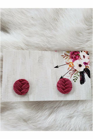 Cherry DP Red Fishtail Braided Italian Leather Stud Earrings