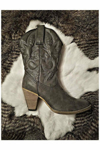 Denver Black/Grey Embroidered Cowboy Boots