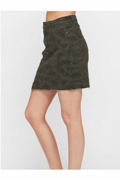 Olive Camo Zipper Slit Skirt