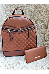 Boujie Bee Quilted Cognac Backpack/Wallet Set