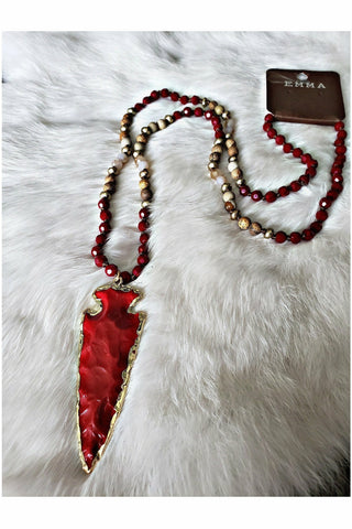 Red Arrowhead Beaded Necklace