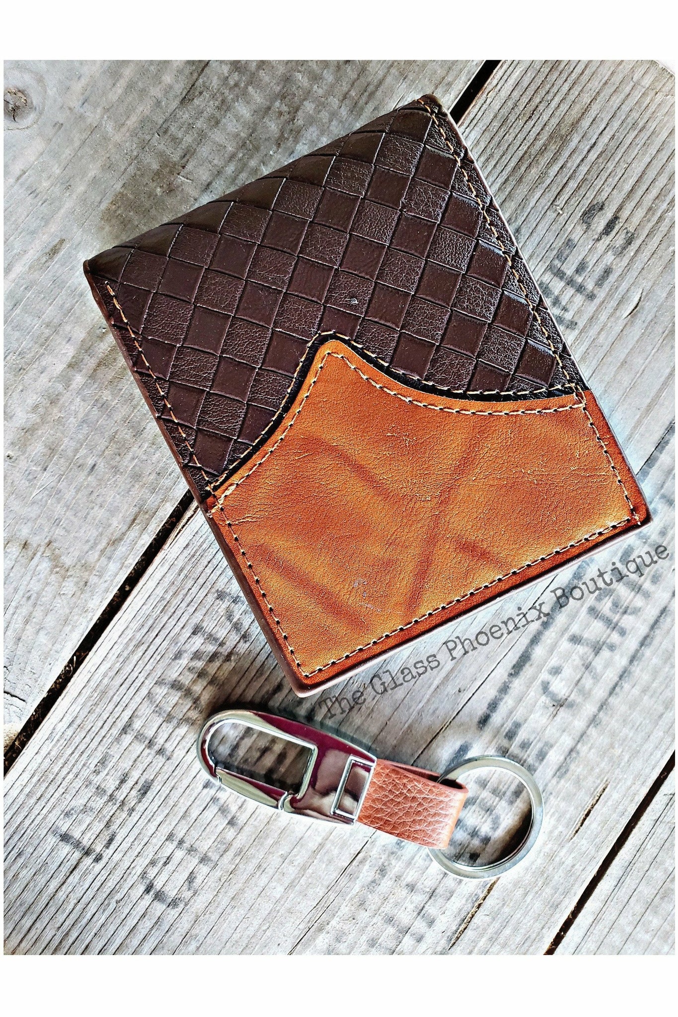 Brown Woven Wallet & Keychain Set