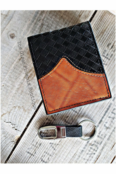 Black Woven Wallet & Keychain Set