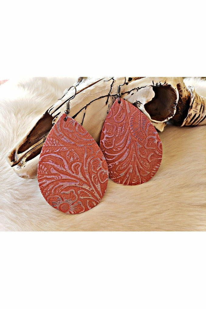 Shimmer Coral Embossed Teardrop Earrings