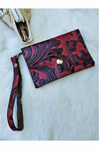 Red Embossed Leather Card Wristlet