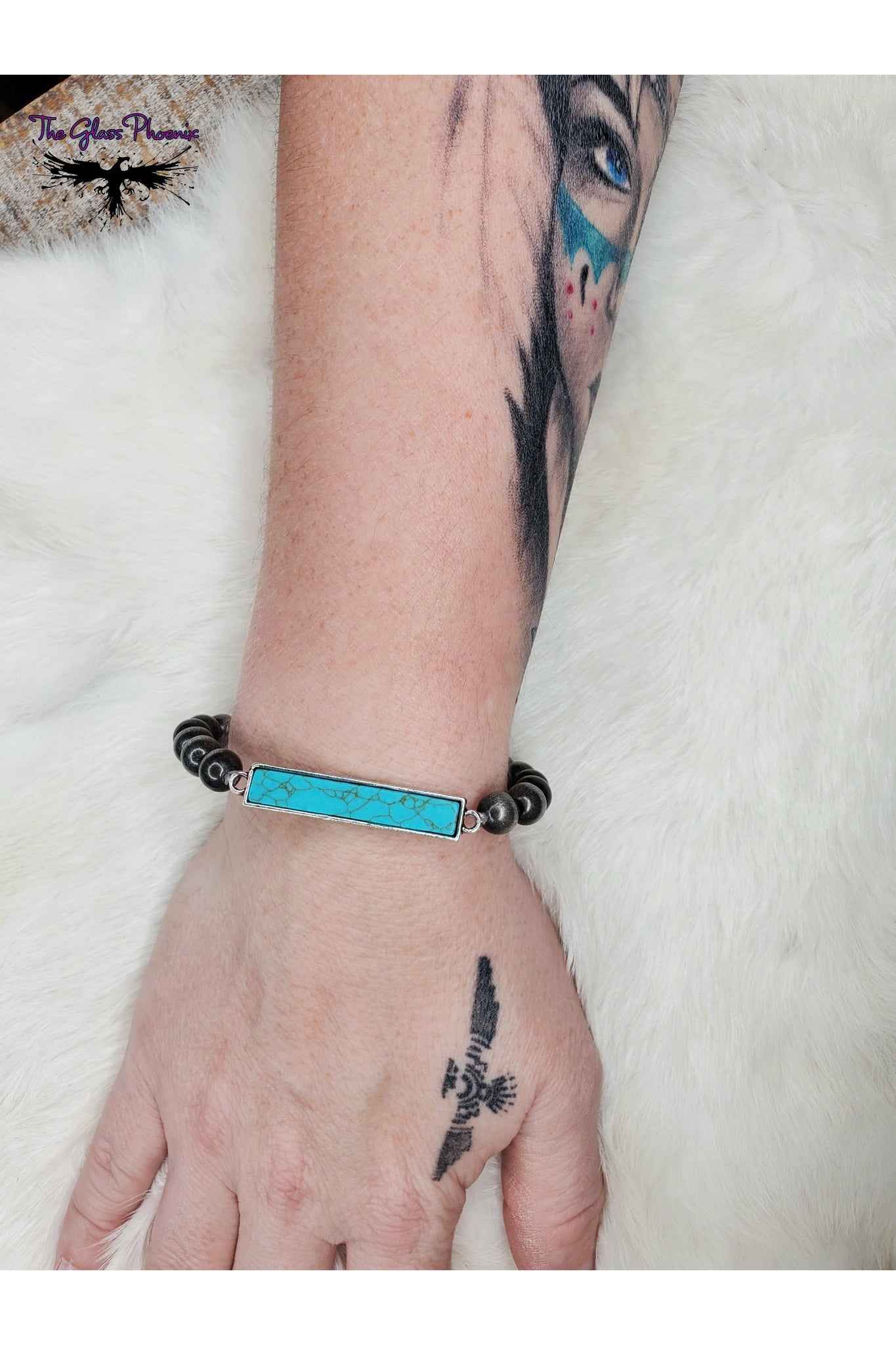 Turquoise Bar Bracelet with Silver Navajo Beads