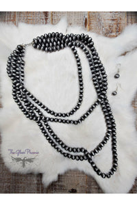 Long Layered Silver Navajo Beaded Necklace
