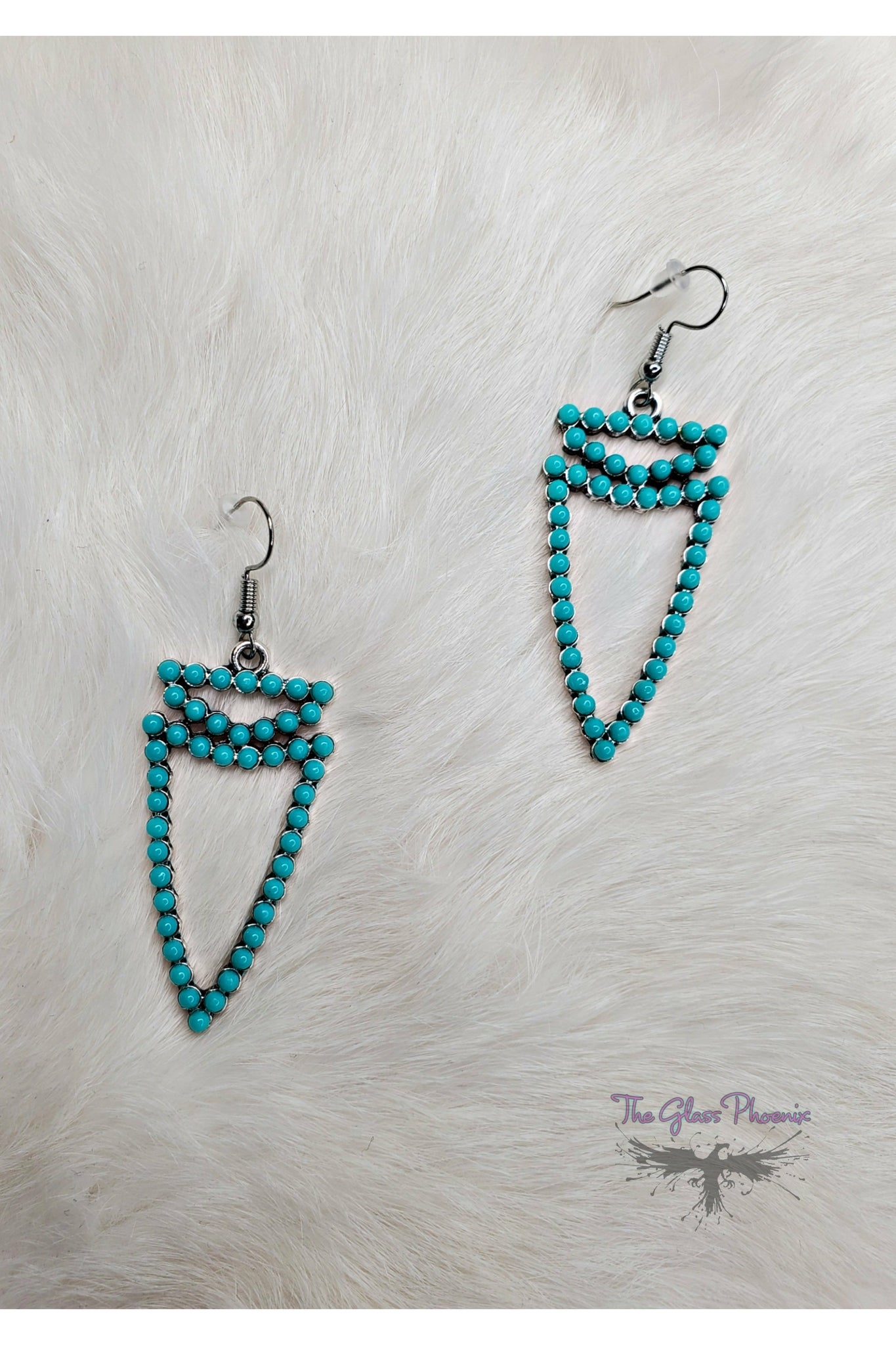Turquoise Arrowhead Outline Earrings - Silver