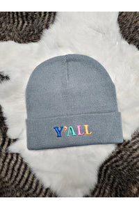 Y'all Embroidered Grey Beanie