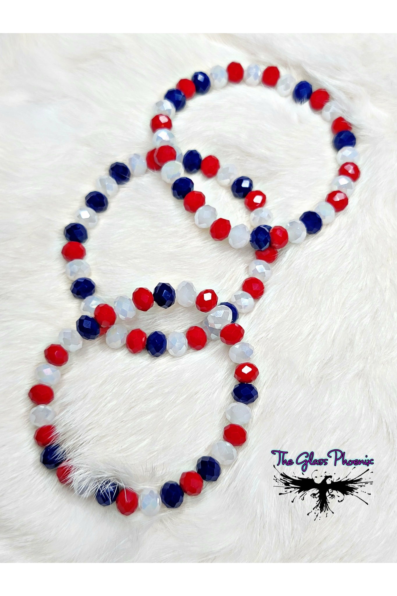 Red White & Blue Crystal Bead Stretch Bracelet