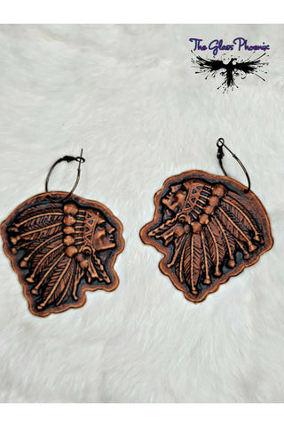 Leather Indian Chief Earrings