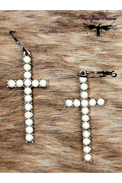 Bone White Cross Howlite Earrings