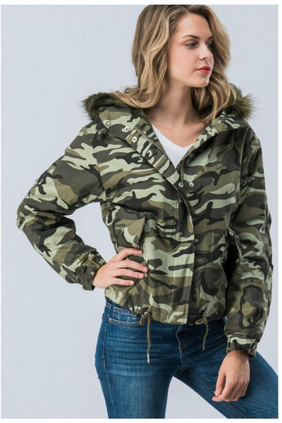 Fur Hooded Camouflage Jacket