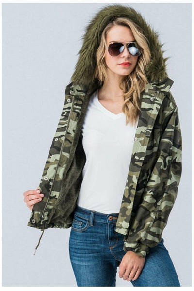Fur Hooded Camouflage Jacket